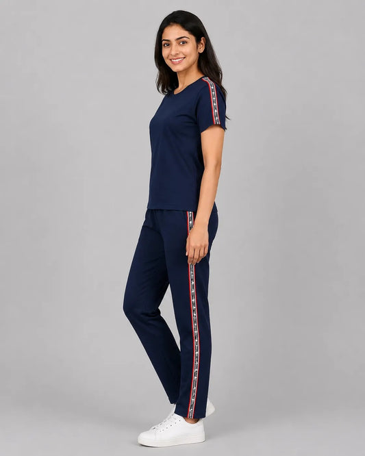 Navy Blue and White Striped Tracksuit