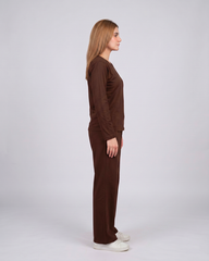 Women Round-Neck Lounge Wear - Chocolate Brown