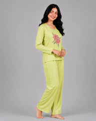 Women V-Neck Lounge Wear | Flower - Lemon Yellow