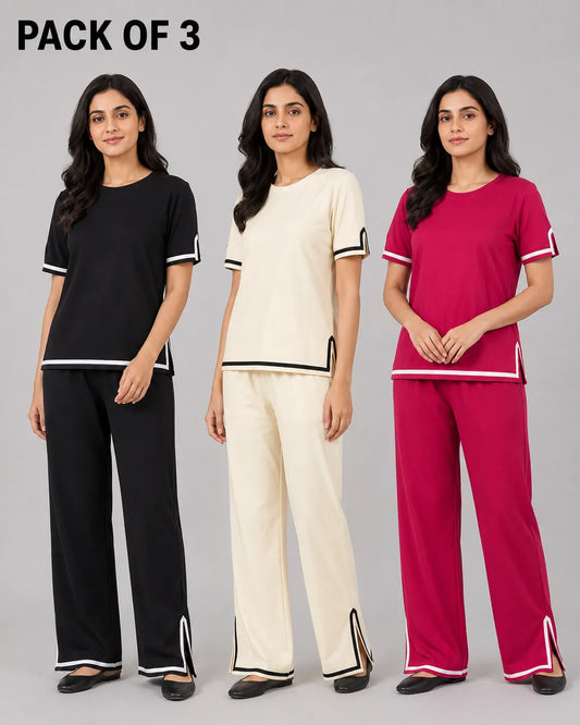Pack Of 3 Women Baggy Loungewear | Black, Beige & Pink