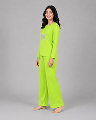 Women Round-Neck Lounge Wear | Colored Butterfly - Lemon Yellow