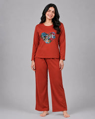 Women Round-Neck Lounge Wear | Love Color - Rusty
