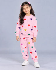 Multi Heart Printed Sweatshirt Set - pink