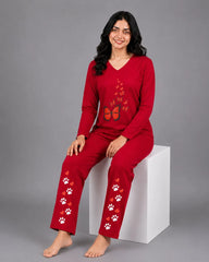 Women V-Neck Lounge Wear | Red Butterfly - Red