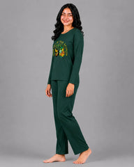 Women Round-Neck Lounge Wear | Never Give Up - Sherwood Green
