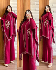Winter 3 Piece Cape Shawl For Women | Fushcia