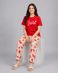 Red Butterfly Print Pajama Set