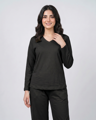 Women V Neck Lounge Wear - Black