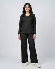 Women V Neck Lounge Wear - Black