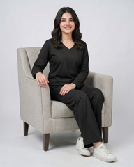 Women V Neck Lounge Wear - Black