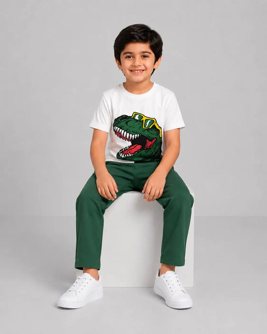 Cool Dino Pajama Set - Dark Green