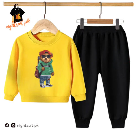 Kids Winter Sweat Shirt Set | Green Bear Printed
