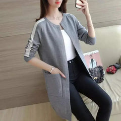 Grey Western Stripe Long Sleeve Cardigan