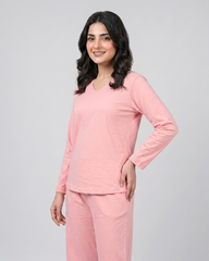 Women V Neck Lounge Wear - Baby Pink