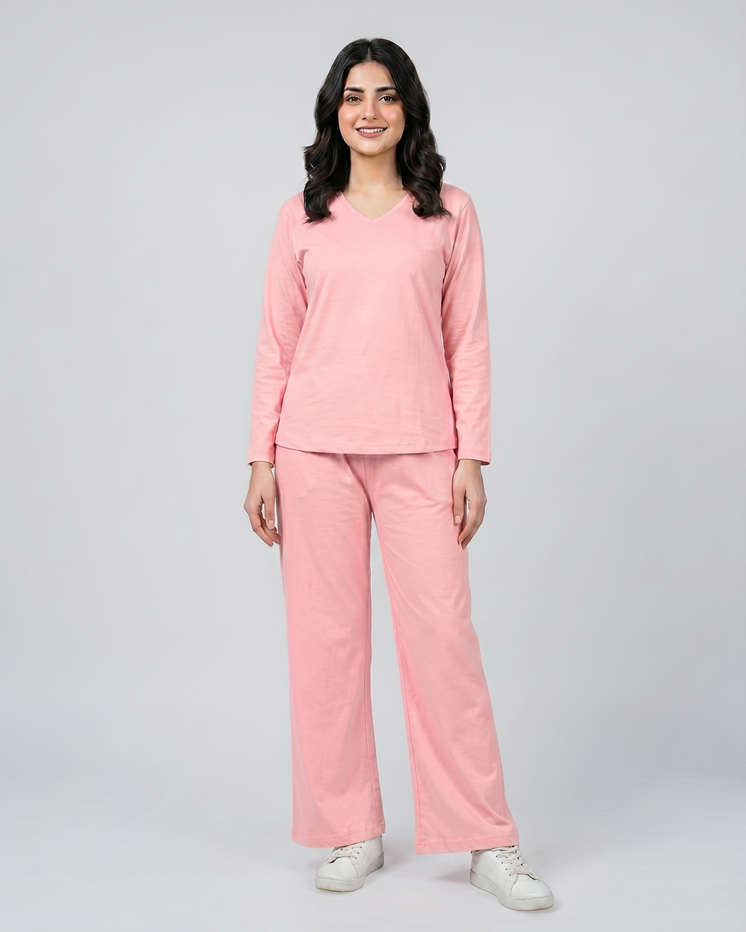 Women V Neck Lounge Wear - Baby Pink