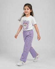 Bunny Blossom Tee & Lilac Pants Set – Girls Summer Outfit