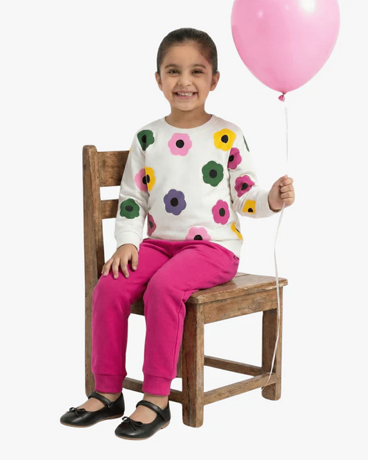 Girls Floral Print Fleece Sweatshirt & Jogger Set