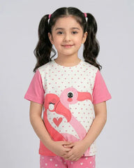 Girls Flamingo Heart Print Top & Flared Pants Set