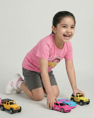 Girls Pink Graphic Shorts Set