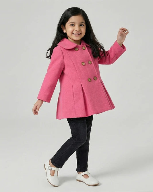 Girls Bright Pink Pea Coat