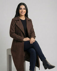 Women’s Chocolate Brown Long Fleece Winter Coat