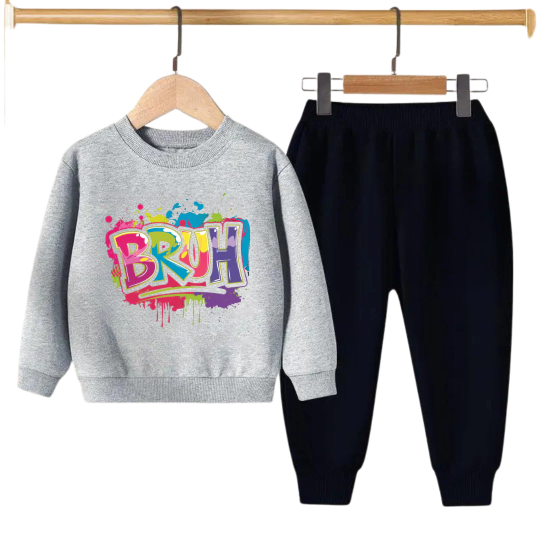 Kids Winter Sweat Shirt Set | Color Splash Bruh Printed