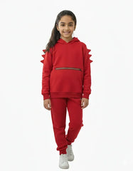 Kids Winter Dino Spike Hoodie - Red