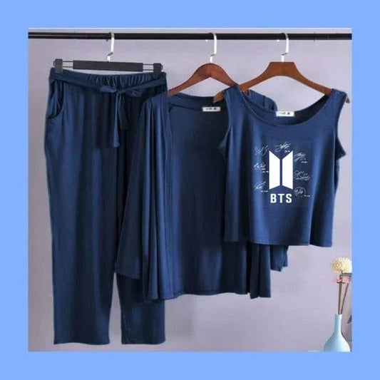 Women 3 Pieces Night Suit - BTS Sign