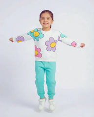 Girls Pastel Floral Print Fleece Sweatshirt & Jogger Set