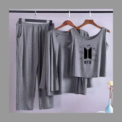Women 3 Pieces Night Suit - BTS Sign
