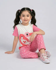 Girls Flamingo Heart Print Top & Flared Pants Set