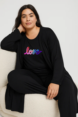 Women’s 3 Piece Nightwear Lounge Set with Multi Pattern Print | Plus Size Loungewear