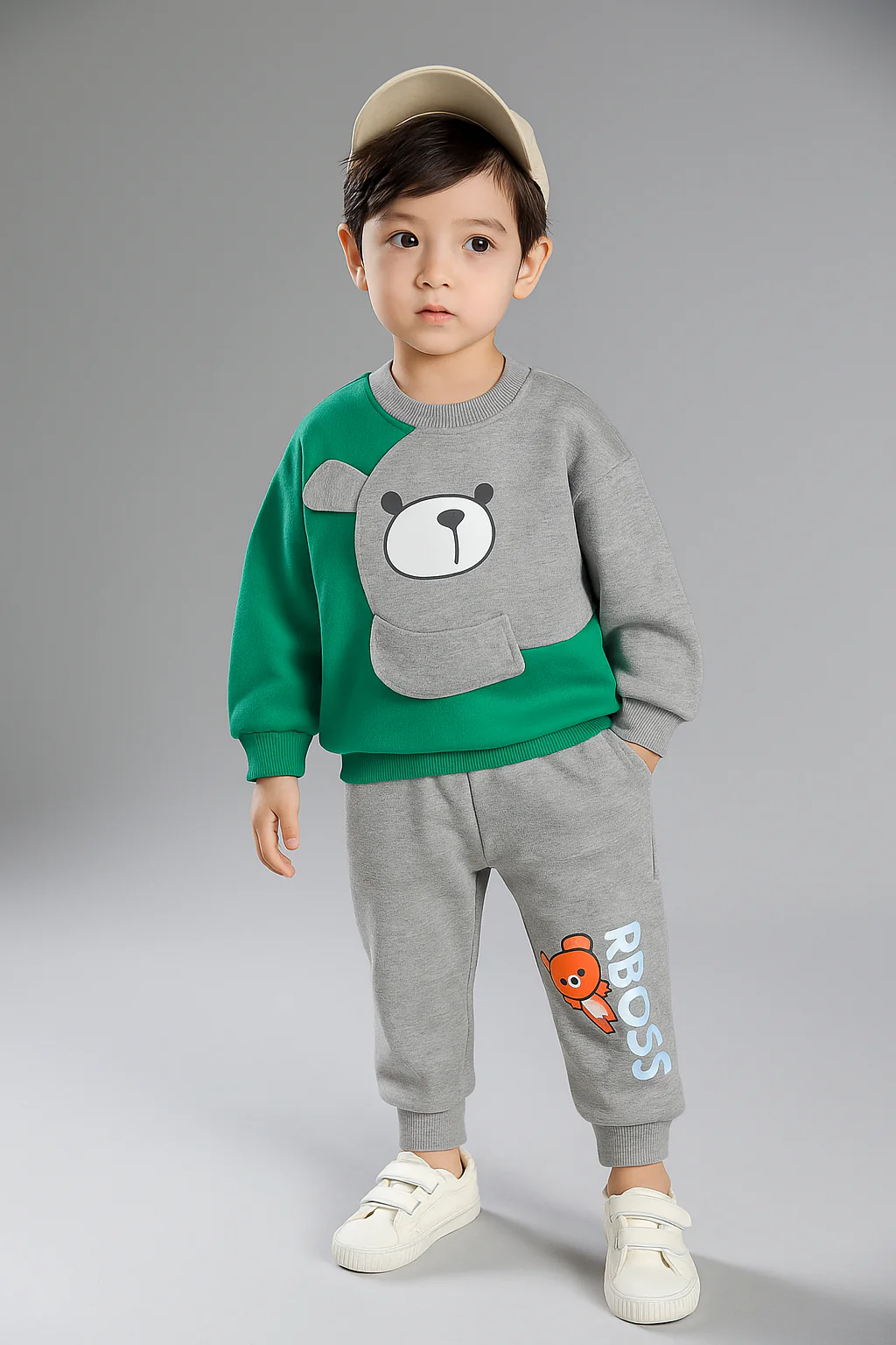Kids Boss Winter Sweat Shirt Set - Green & Grey