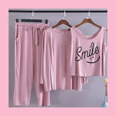 Women 3 Pieces Night Suit - Smiley