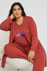 Women’s 3 Piece Nightwear Lounge Set with Multi Pattern Print | Plus Size Loungewear