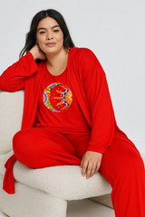 Women’s 3 Piece Nightwear Lounge Set with Moon & Sun Print | Plus Size Loungewear