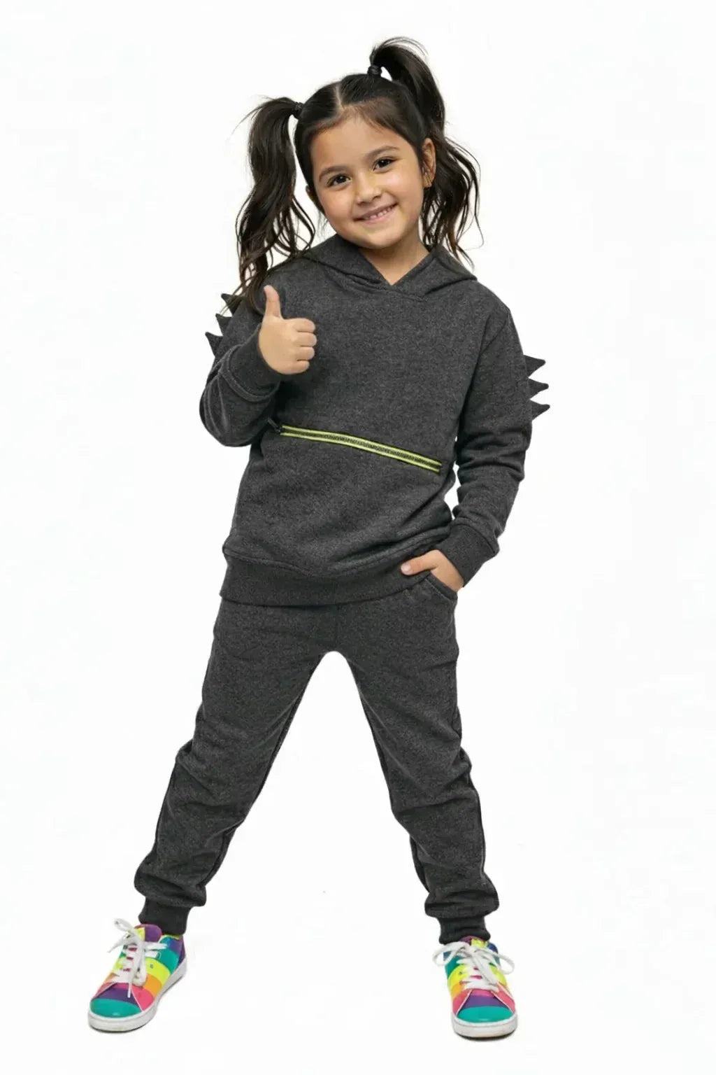 Kids Winter Dino Spike Hoodie - Gray