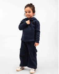 Kids Premium Navy Fleece Cargo Hoodie & Wide-Leg Winter Co-Ord Set