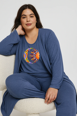 Women’s 3 Piece Nightwear Lounge Set with Moon & Sun Print | Plus Size Loungewear