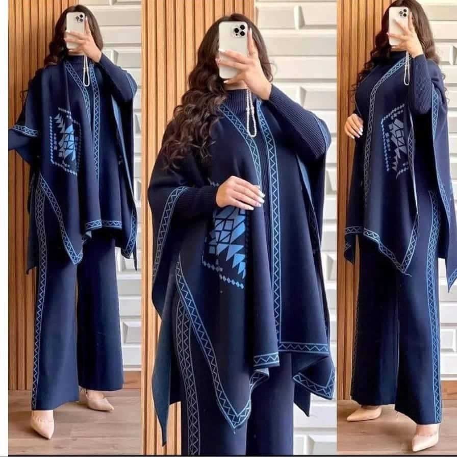 Winter 3 Piece Cape Shawl For Women | Navy Blue