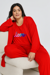 Women’s 3 Piece Nightwear Lounge Set with Multi Pattern Print | Plus Size Loungewear