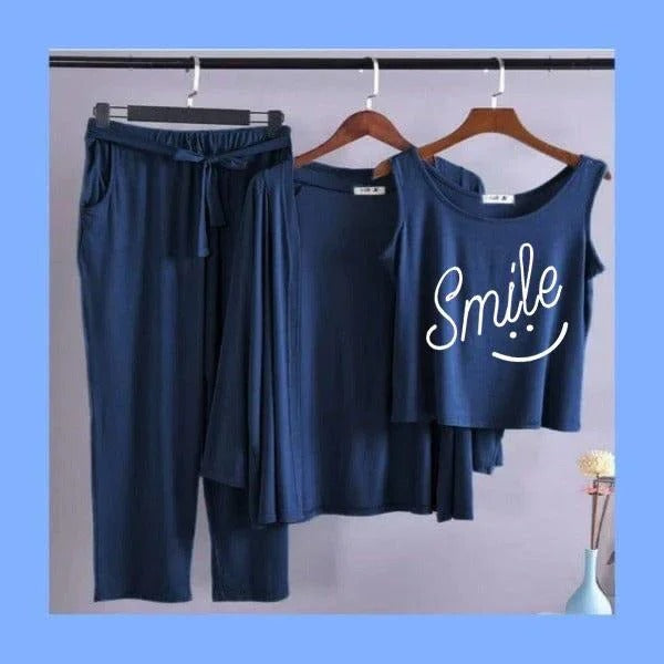 Women 3 Pieces Night Suit - Smiley