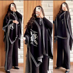 Winter 3 Piece Cape Shawl For Women | Black