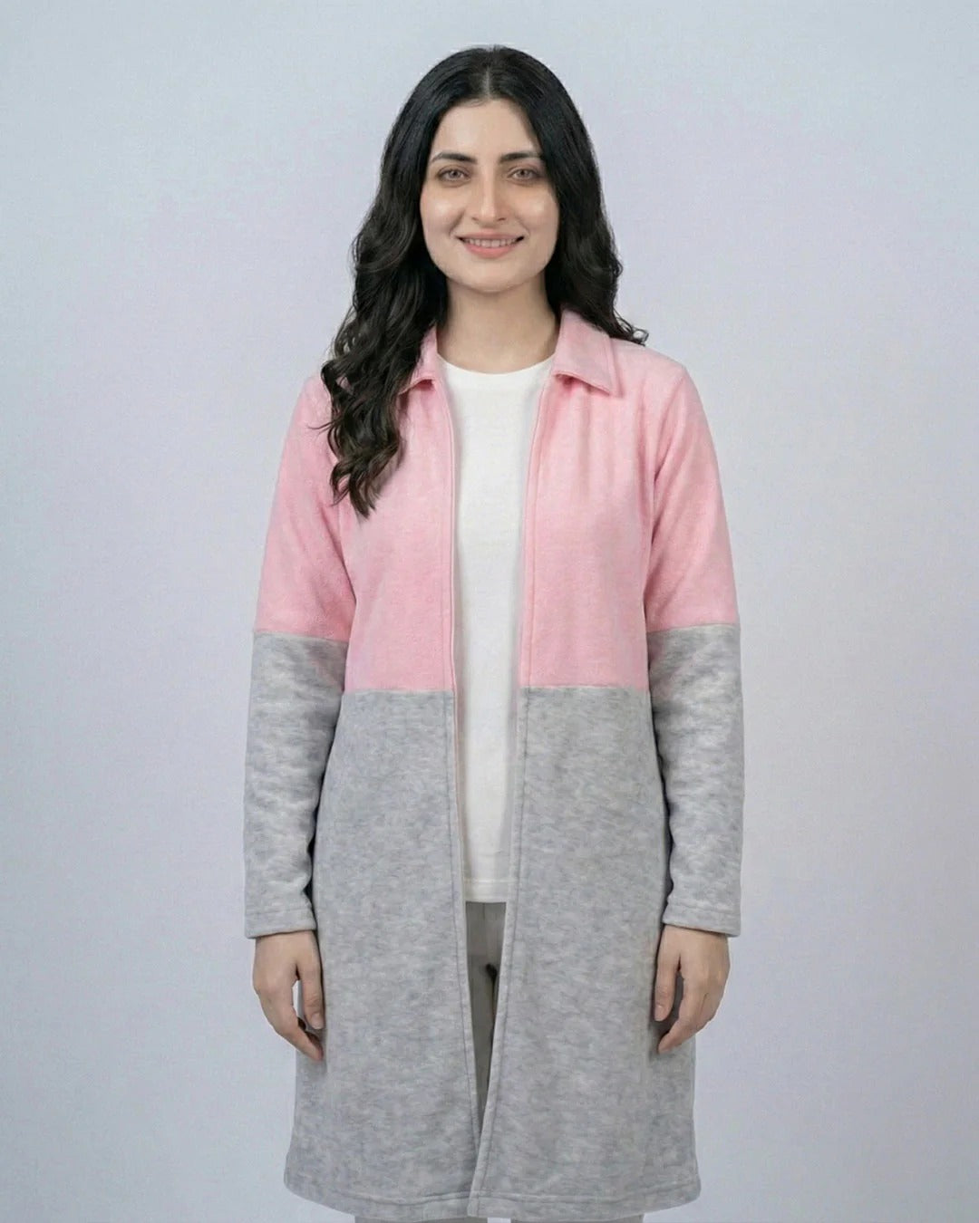 Pink Contrast Long Sleeve Fashion Cardigan Sweater