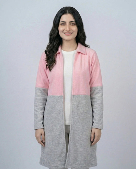 Pink Contrast Long Sleeve Fashion Cardigan Sweater