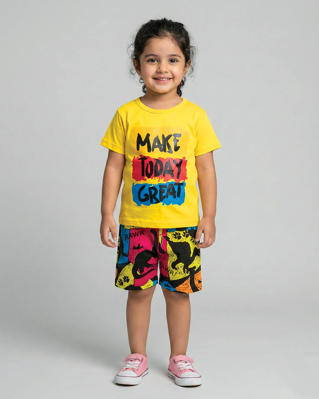 Make Today Great Yellow T-Shirt & Printed Shorts Set