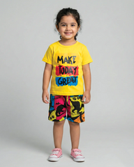 Make Today Great Yellow T-Shirt & Printed Shorts Set