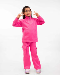 Kids Hot Pink Fleece Cargo Tracksuit