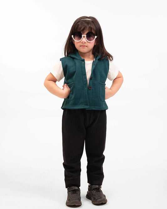 Kids Trendy Hoodie Vest | Forest Green