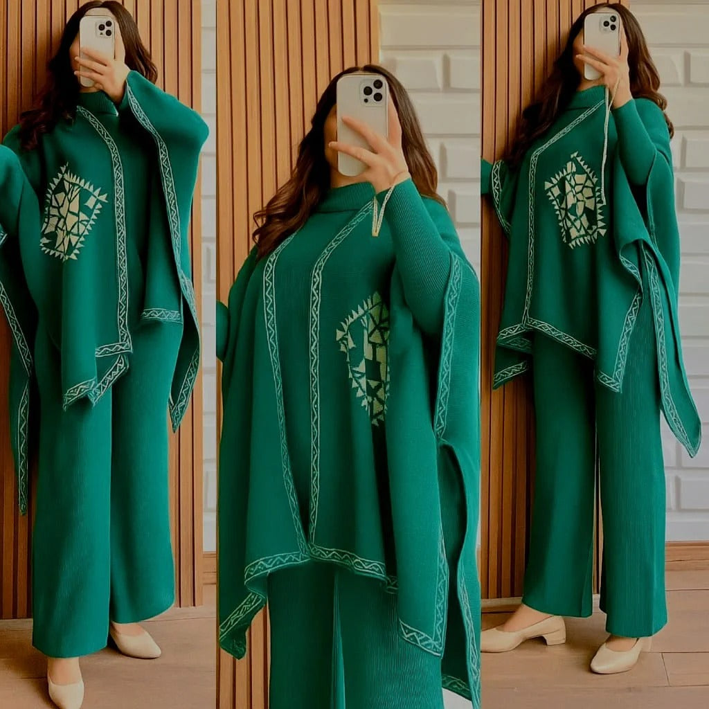 Winter 3 Piece Cape Shawl For Women | Bottle Green
